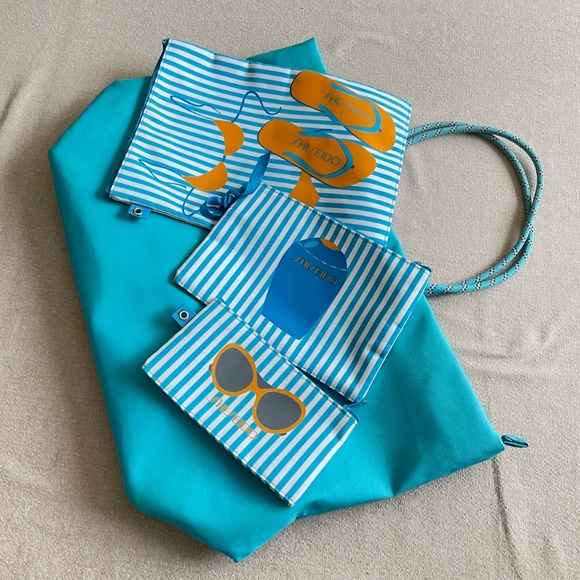 Set of Tommy Hilfiger/Shiseido Aquamarine Beach Tote with 3 Accessory Bags - Picture 1 of 13